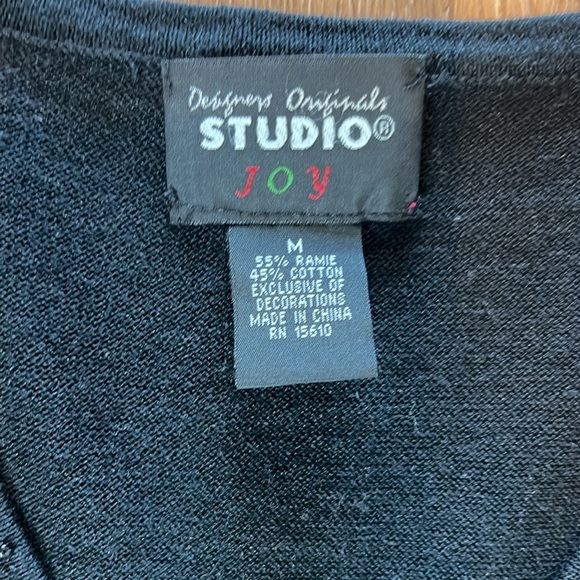 Studio Joy Black Jeweled Christmas Tree Sleeveless Button Up Vest Size Medium - Picture 5 of 8